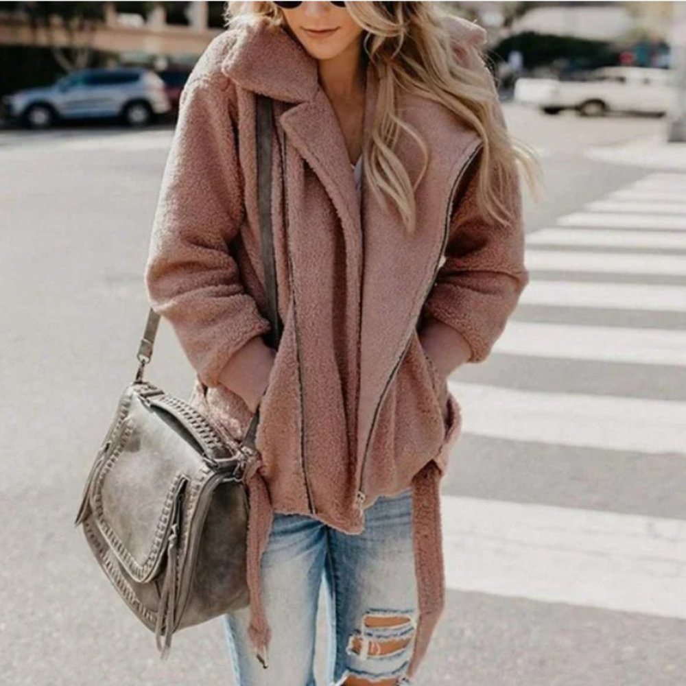 Newbury Kustom Blush Sherpa Moto Jacket -  Small